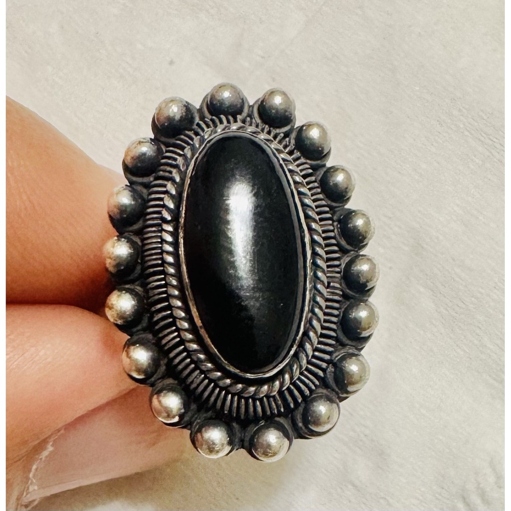 Vintage Black Onyx and Sterling Silver Ring